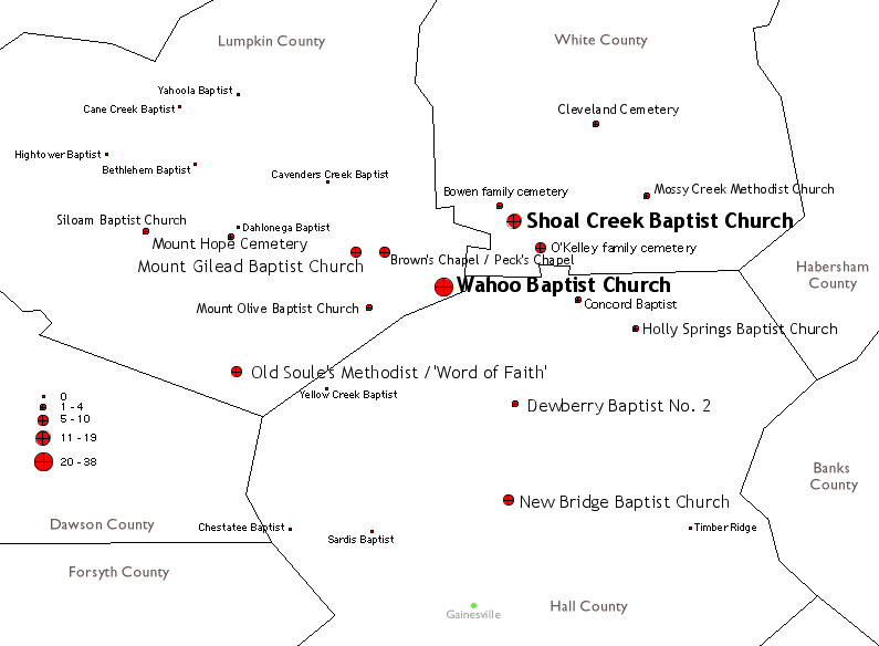 distribution map of slot&tab tombs in NE Georgia USA